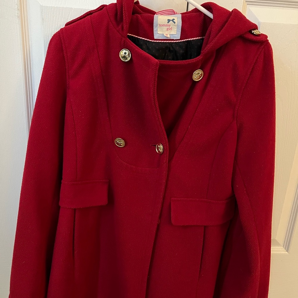 Tommy Hilfiger Red Trench Coat with Gold Buttons